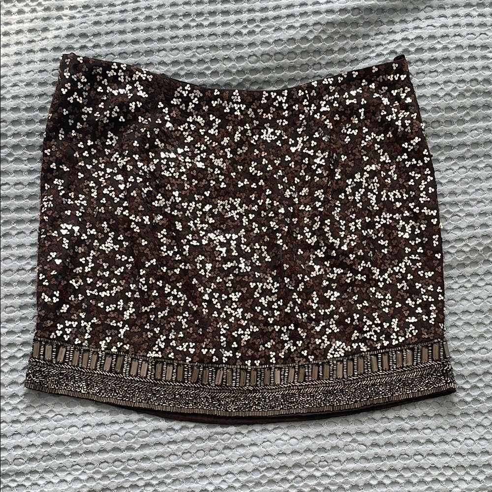Brown & Silver Sequin Mini Skirt